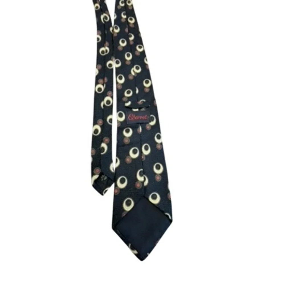 Charvet Paris Mens Silk Tie Navy Blue Geometric Crescent Moon Circles France